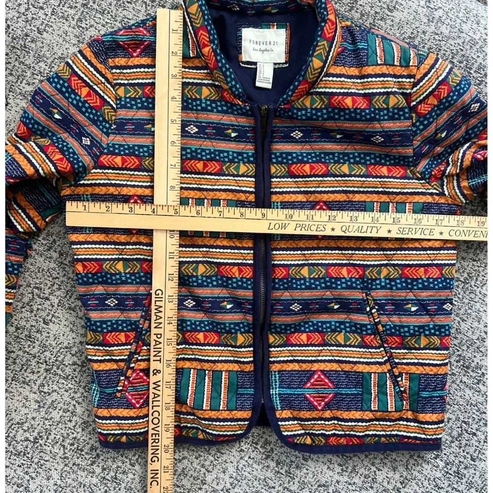 Forever 21 Quilted Jacket Women's Size S Southwestern Aztec Print Zip Up Bomber - Picture 3 of 5